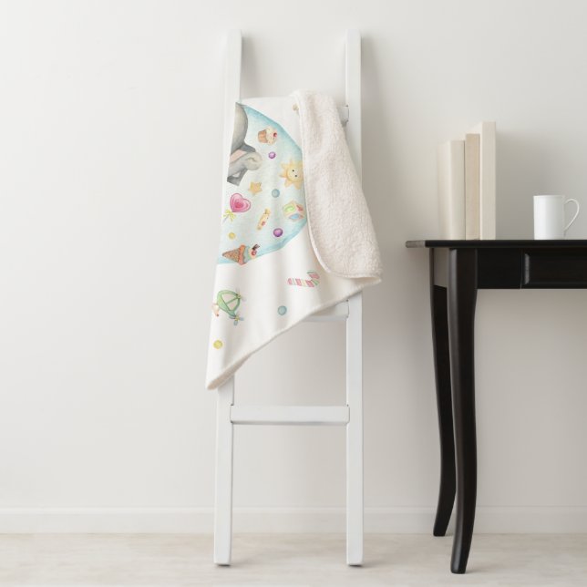 Cute Grey Elephant Sherpa Blanket (In Situ)
