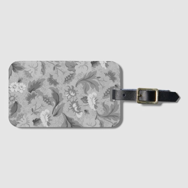 Cute grey floral pattern luggage tag (Front Horizontal)