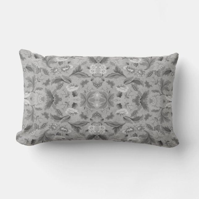 Cute grey floral pattern lumbar cushion (Front)