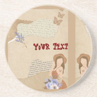 Cute grey, flower, butterfly and text coaster