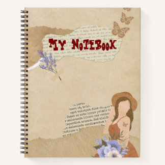 Cute grey, flower, butterfly and text notebook