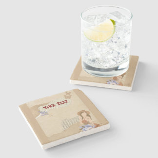 Cute grey, flower, butterfly and text stone coaster