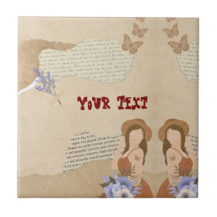 Cute grey, flower, butterfly and text tile