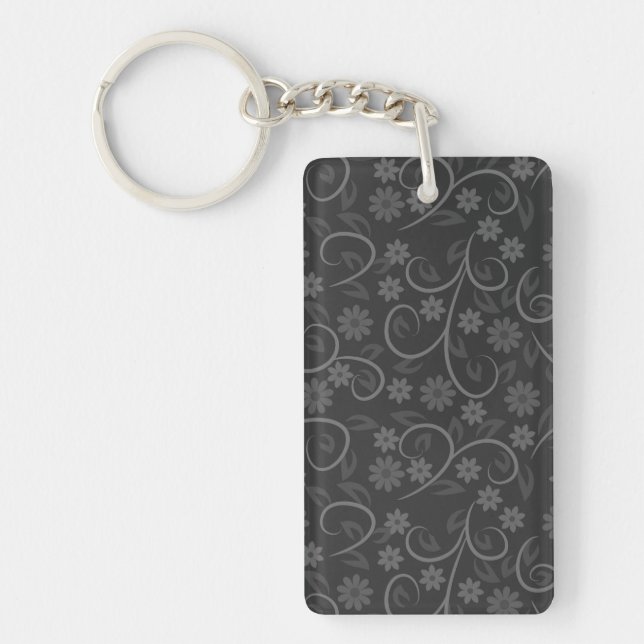 Cute grey flowers pattern key ring (Front)