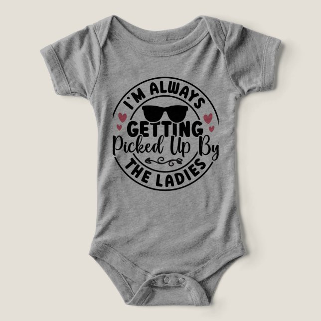 Cute Grey Funny Short Sleeve Baby Bodysuit (Design Front)