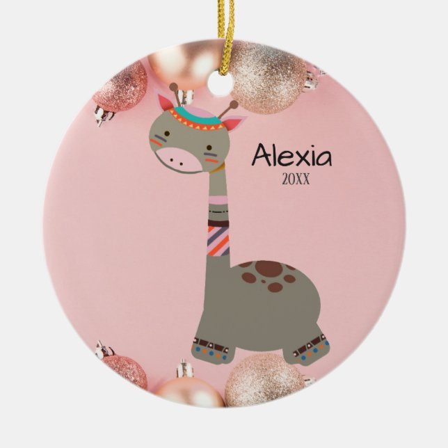 Cute Grey Giraffe Christmas Ornament (Front)