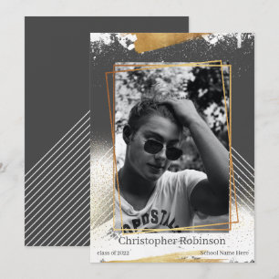 Cute Grey & Gold Framed Graduation Announcement