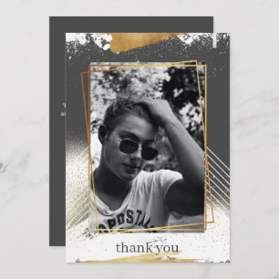 Cute Grey & Gold Framed Graduation Thank You Card