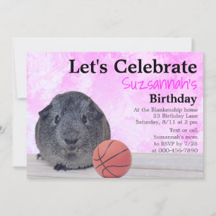 Cute Grey Guinea Pig Basketball Custom Party Invit Invitation