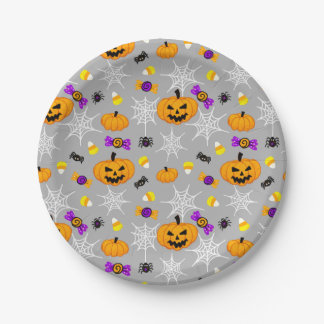 Cute Grey Halloween Pattern Paper Plate