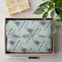 Cute grey happy birthday custom name pug dog blue