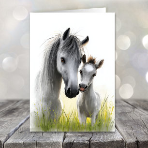 Cute Grey Horse and Foal Mother's Day Holiday Card