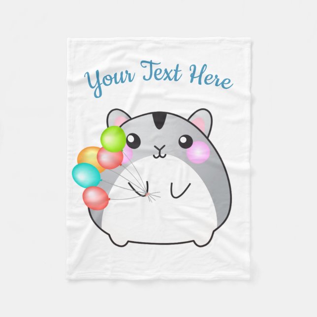 Cute Grey Kawaii Hamster Fleece Blanket (Front)