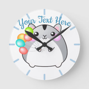 Cute Grey Kawaii Hamster Round Clock