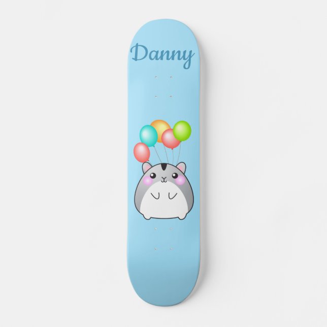 Cute Grey Kawaii Hamster  Skateboard (Front)