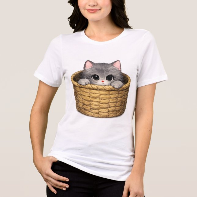 Cute Grey Kitten in Basket Tri-Blend Shirt (Front)