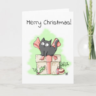Cute Grey Kitten on a Gift Christmas Card