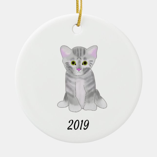 Cute Grey Kitten Ornament for Christmas or Home (Front)
