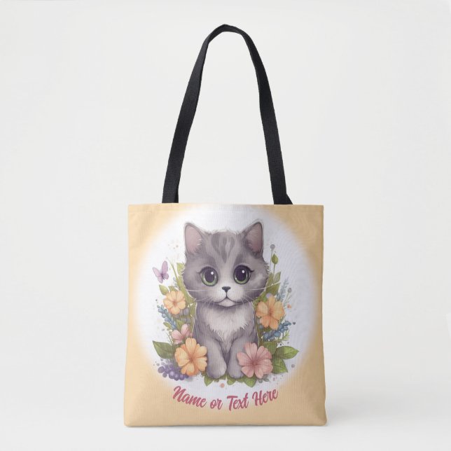 Cute Grey Kitten Personalised  Tote Bag (Front)