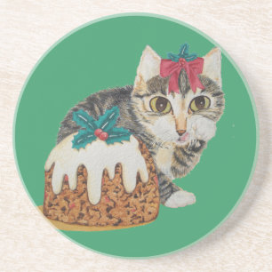 cute grey kitten tabby cat dressed for christmas coaster
