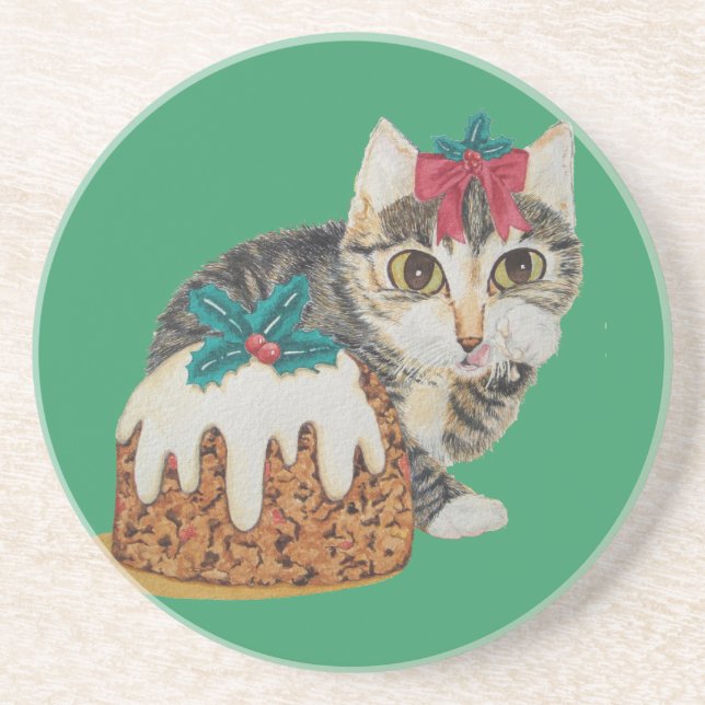 cute grey kitten tabby cat dressed for christmas coaster (Front)