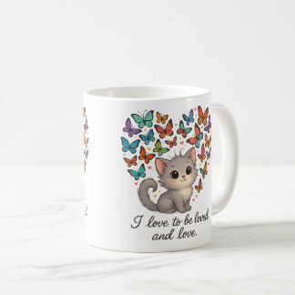 Cute Grey Kitten with Colourful Butterflies Coffee Mug