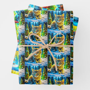 Cute Grey Kittens in the Snow Christmas Wrapping Paper Sheet