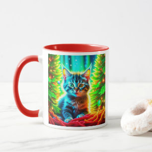 Cute Grey Kittens with Christmas Trees Mug