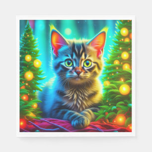 Cute Grey Kittens with Christmas Trees Napkin
