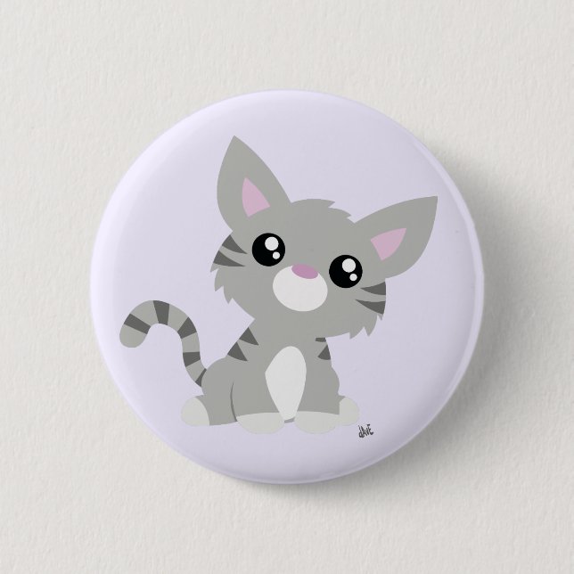 Cute Grey Kitty Button (Front)