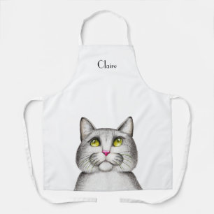 Cute Grey Kitty Cat Personalised Apron