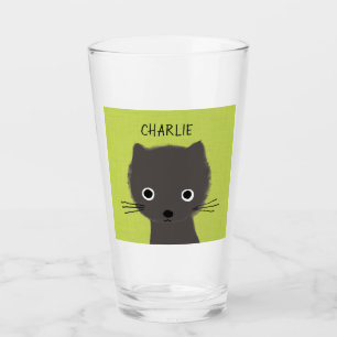Cute Grey Kitty Cat Personalised Grey Kitten Glass