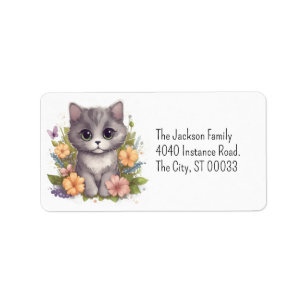 Cute Grey Kitty Kawaii Chibi Label