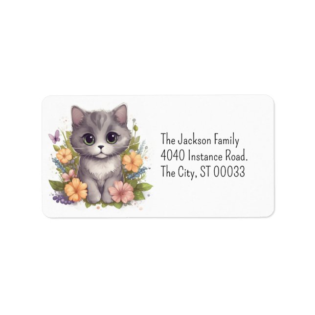 Cute Grey Kitty Kawaii Chibi Label (Front)