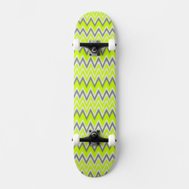 Cute grey light green zigzag stripes skateboard (Front)