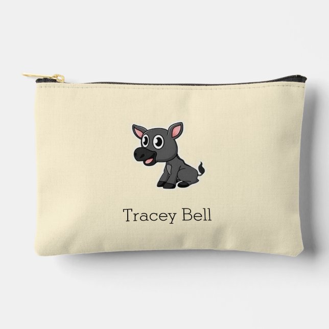 Cute grey little donkey cream accessory pouch (Front)