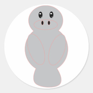 Cute Grey Manatee Cartoon – Adorable Minimalist Classic Round Sticker
