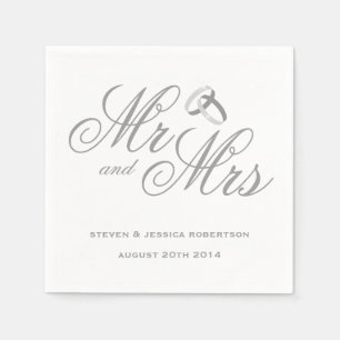 Cute grey Mr and Mrs paper wedding napkins