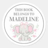 Cute Grey Pink Polka Dot Elephant Bookplate