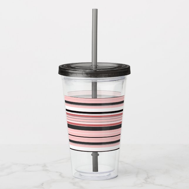 Cute grey pink stripes acrylic tumbler (Front)