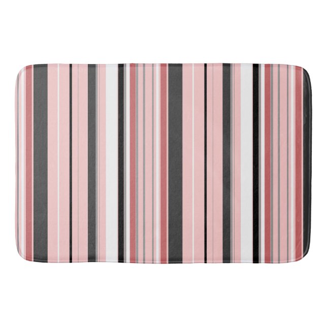 Cute grey pink stripes bath mat (Front)
