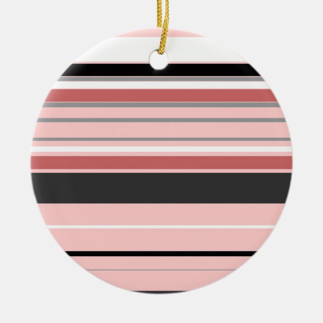 Cute grey pink stripes ceramic tree decoration (Front)