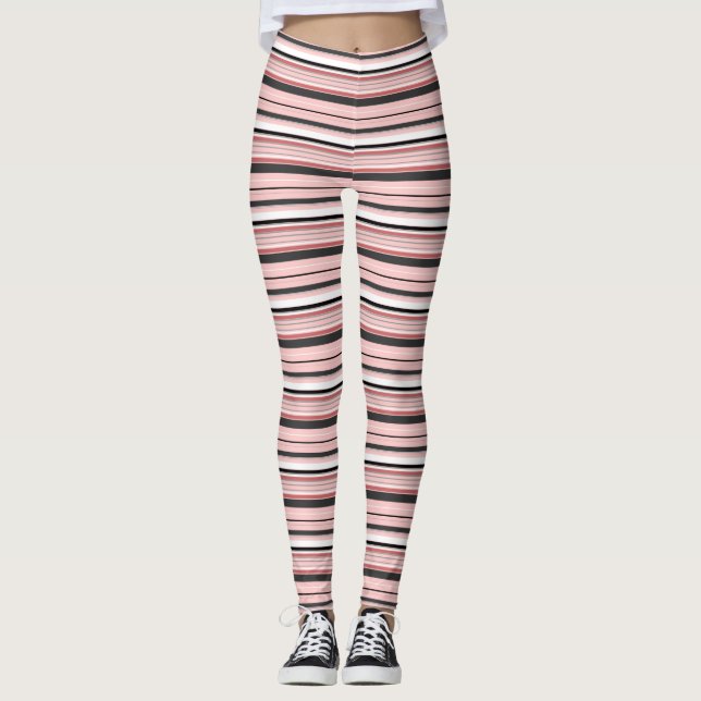 Cute grey pink stripes leggings (Front)
