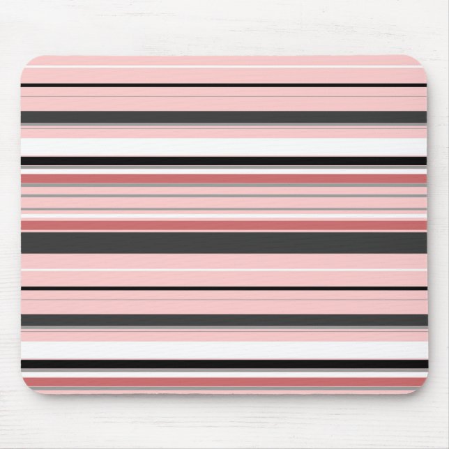 Cute grey pink stripes mouse pad (Front)