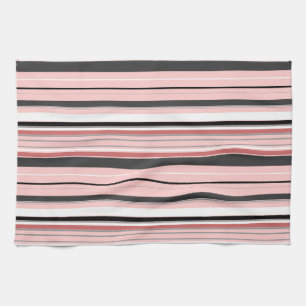Cute grey pink stripes tea towel