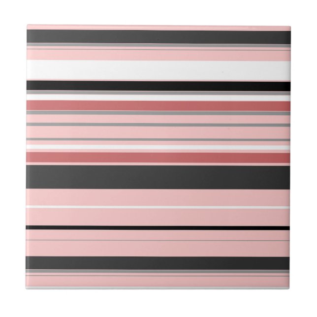 Cute grey pink stripes tile (Front)
