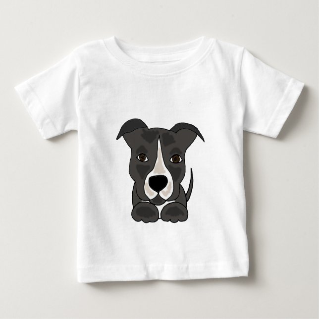 Cute Grey Pitbull Puppy Dog Baby T-Shirt (Front)