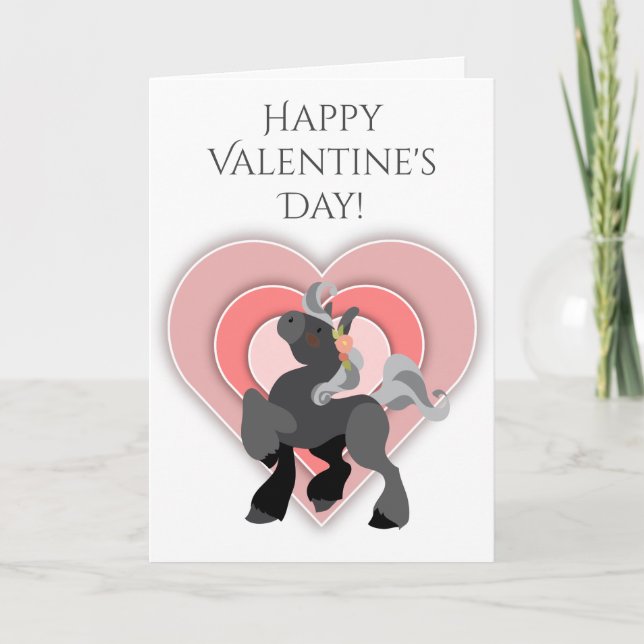 Cute Grey Pony and Hearts Horse Valentine's Day Holiday Card (Front)