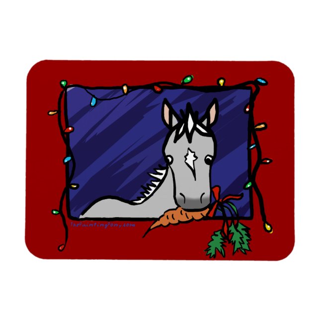 Cute Grey Pony Christmas Magnet (Horizontal)