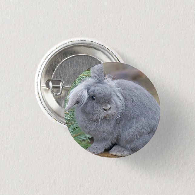 Cute grey rabbit    3 cm round badge (Front & Back)